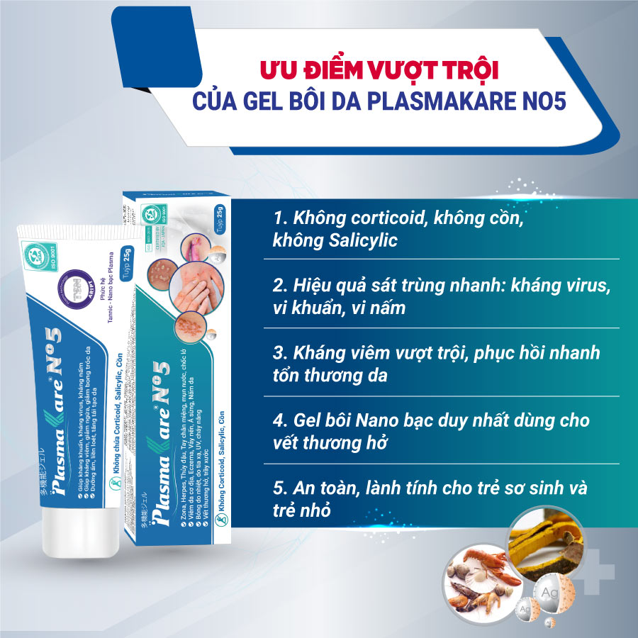 Combo 03 Gel siêu thấm PlasmaKare No5 giảm sưng ngứa, tái tạo da, chuyên sâu cho Viêm da cơ địa, viêm nang lông, viêm da dị ứng nấm da, nước ăn chân, mề đay, mẩn ngứa khi mang thai và sau sinh