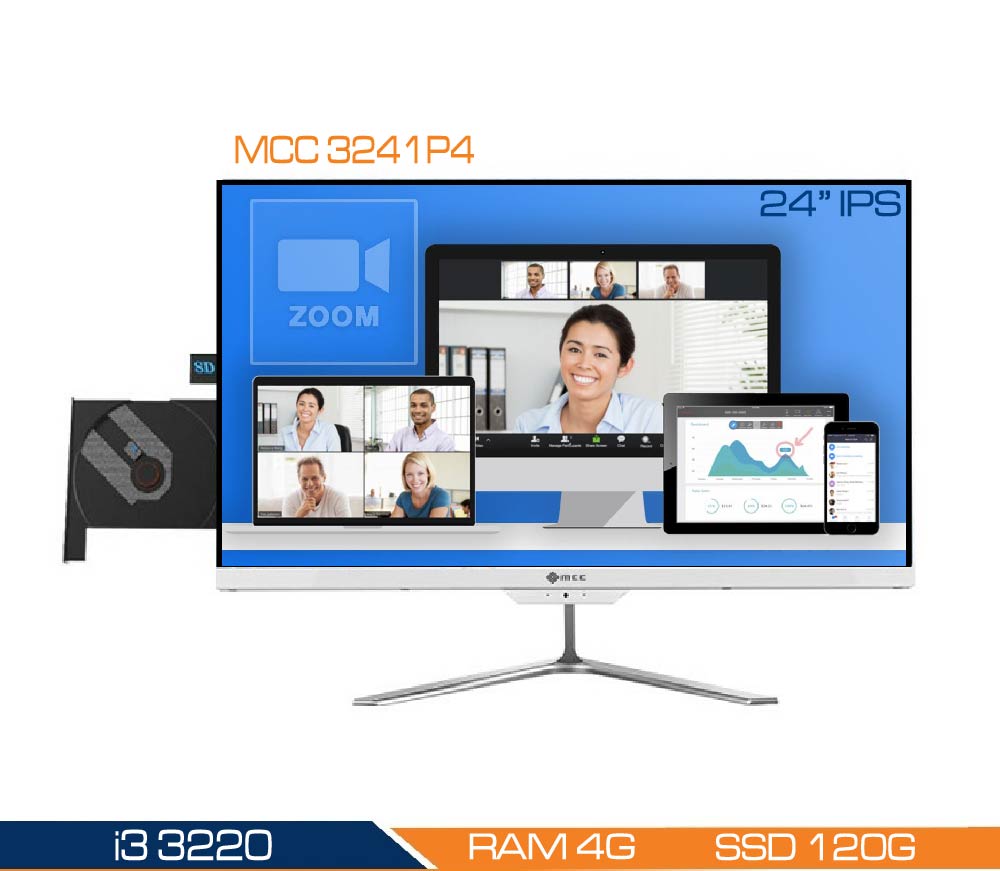 Bộ PC All In One MCC 3241P4 Home Office Computer CPU i3 3220/ Ram4G/ SSD120GB/ DVD/ Camera/ Wifi/ IPS 24 [Chính hãng]