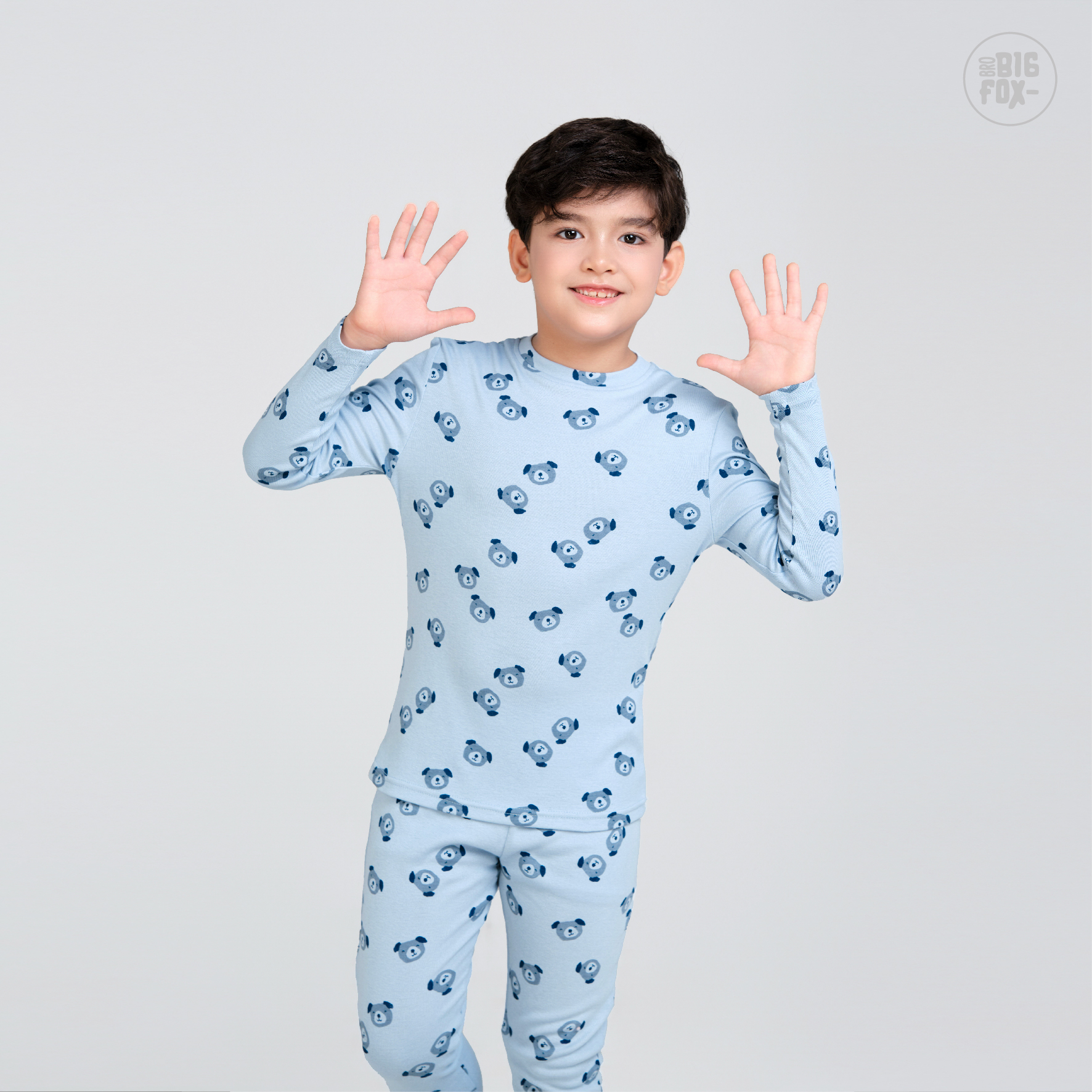 Bộ đồ dài tay cho bé trai Bigfox Miss Meow vải bozip mùa thu đông mặc nhà size đại trẻ em 3-8 tuổi