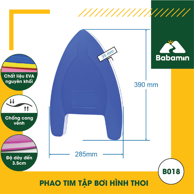 Phao Tim Tập Bơi Hình Thoi Cho Trẻ Em, Người Lớn – Mút EVA Chống Cong Vênh – B018