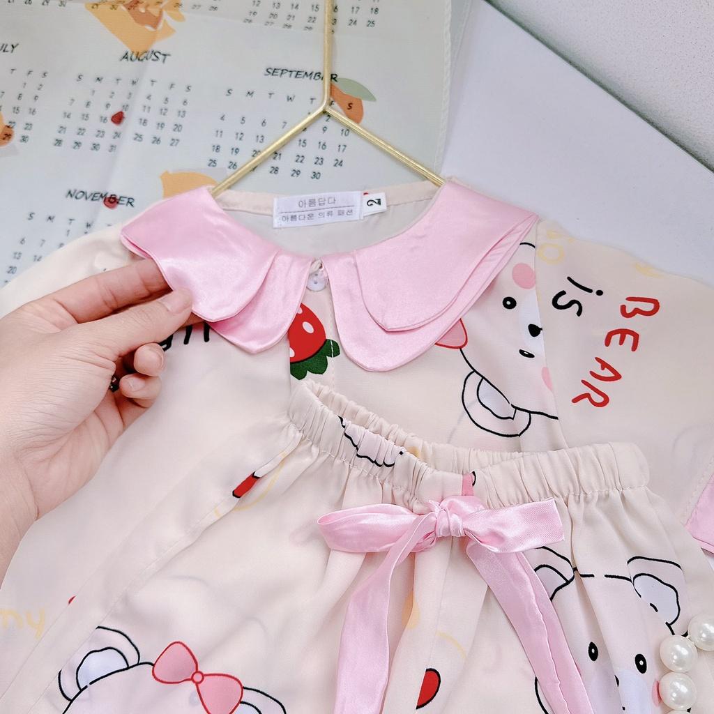 Đồ bộ bé gái, bộ pijama ngắn tay cho bé gái size 18-35kg chất lụa mango mềm mát