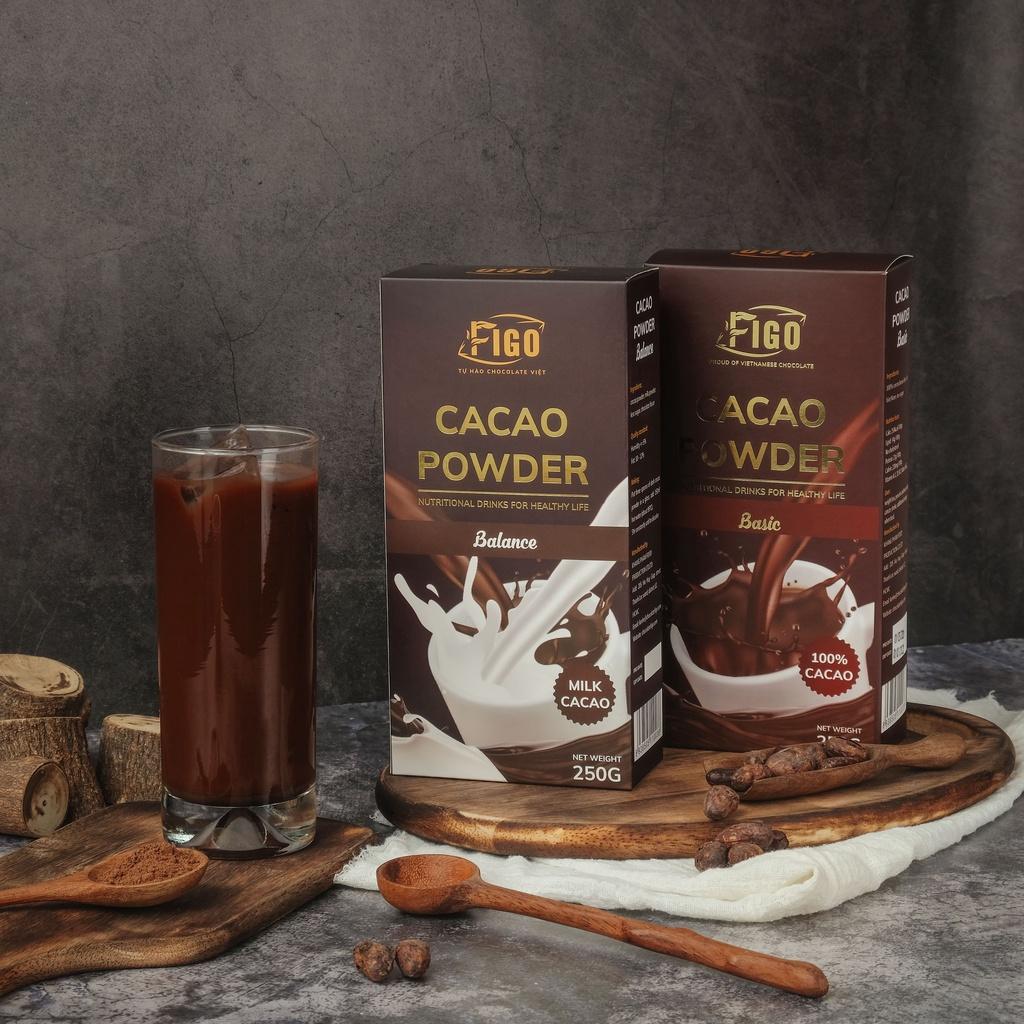 Combo Bột cacao nguyên chất không đường 250g+ Socola sữa 20gram 4 hộp mix nhiều vị FIGO, đồ ăn vặt ngon văn phòng