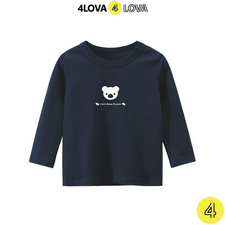 Áo thun dài tay cổ tròn 4LOVA cho bé trai và bé gái in hình gấu nhỏ xinh mẫu 2 BT&BG-AG
