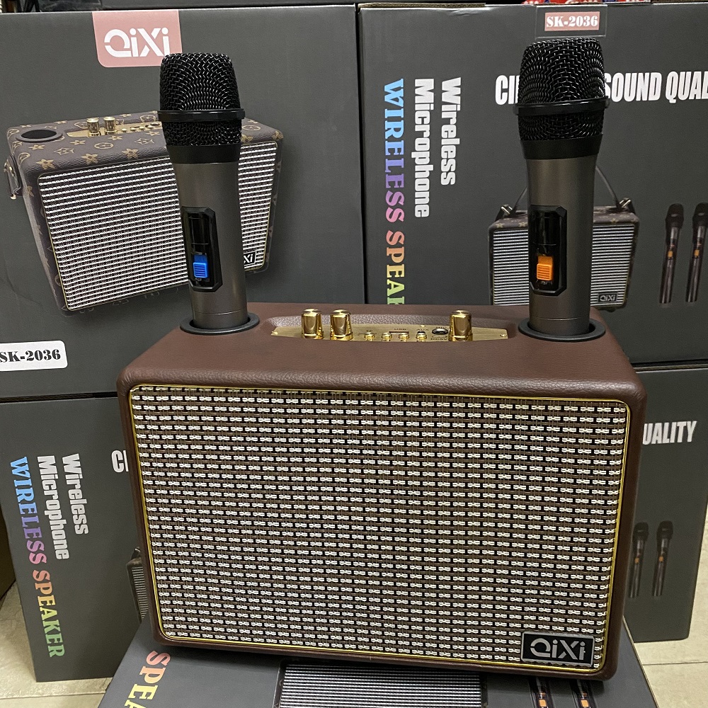 Loa Bluetooth Karaoke QIXI SK-2036 , Tặng Kèm 2 Micro Không Dây Cao Cấp , Hát Karaoke Nghe Nhạc Bass mạnh -Hàng Chính Hãng