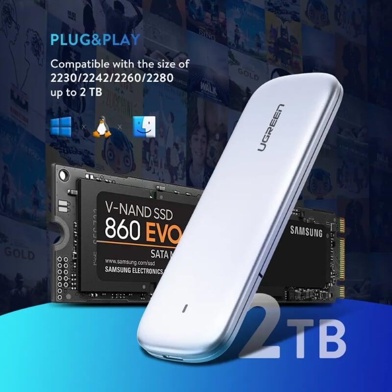 Ugreen UG60530CM238TK 5Gbps USB 3.0 M.2 NGFF SATA SSD hộp box đựng ssd màu bạc - HÀNG CHÍNH HÃNG