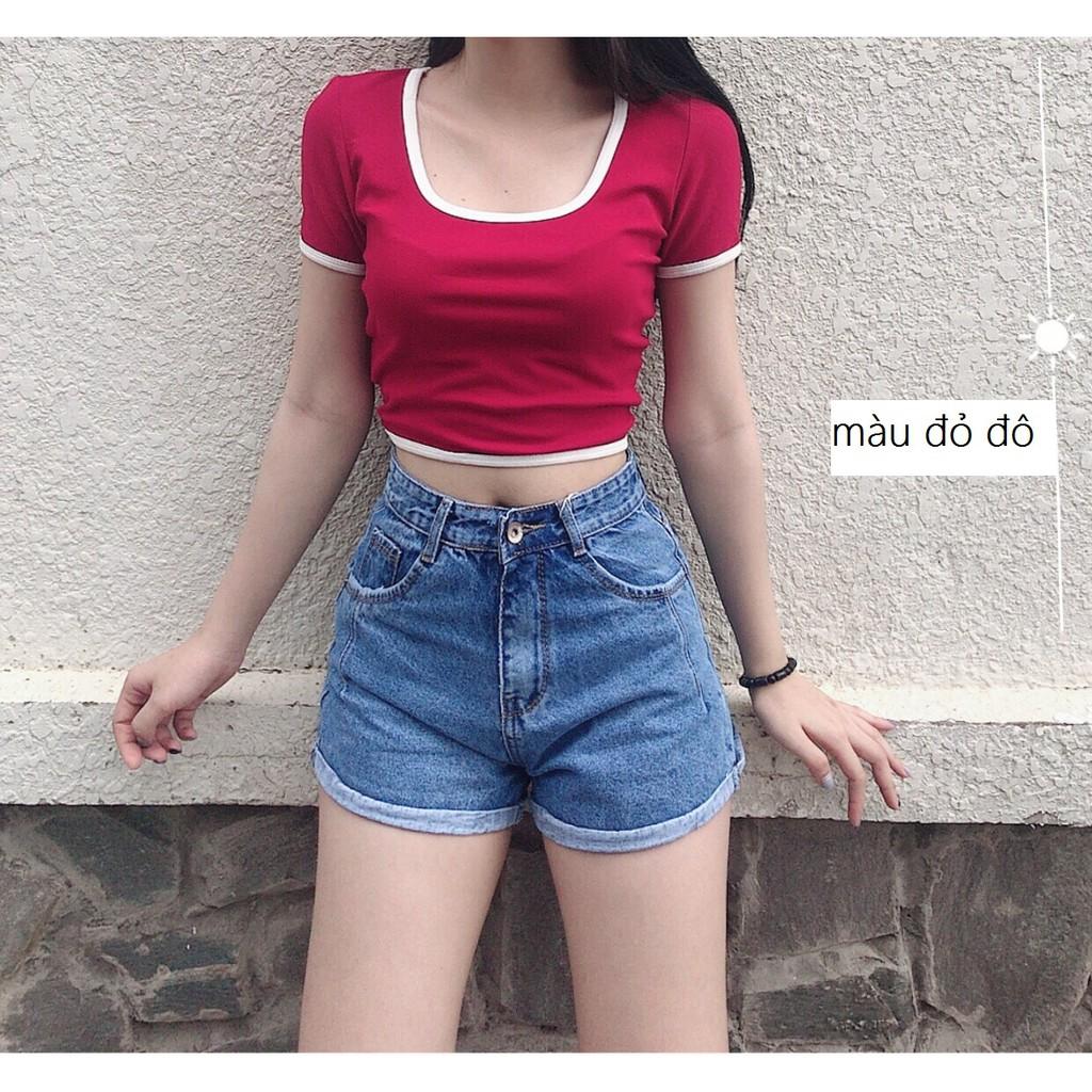 Áo croptop xịn cổ vuông viền chữ U Basic sớ thun cao cấp Forever 21 co giãn 4 chiều cực tốt, ôm body sexy CRON 6 -4C