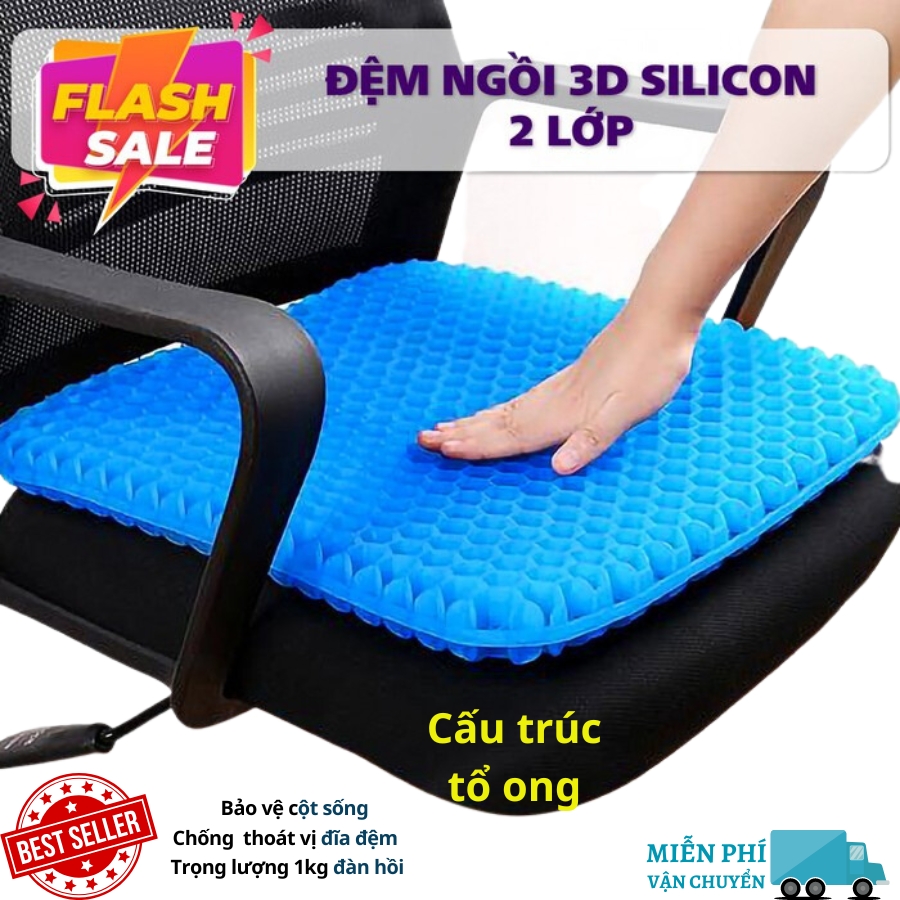 Đệm ngồi Gel 3D tổ ong thoáng khí, Đệm ngồi cao cấp chất liệu Silicon co giãn 4 chiều mát lạnh siêu êm - Hàng chính hãng D Danido