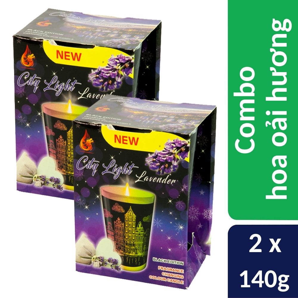 Combo 2 ly nến thơm tinh dầu đổi màu Golden Dragon City Light Lavender 140g - hoa oải hương, nến trang trí, thơm phòng, thư giãn, hỗ trợ khử mùi