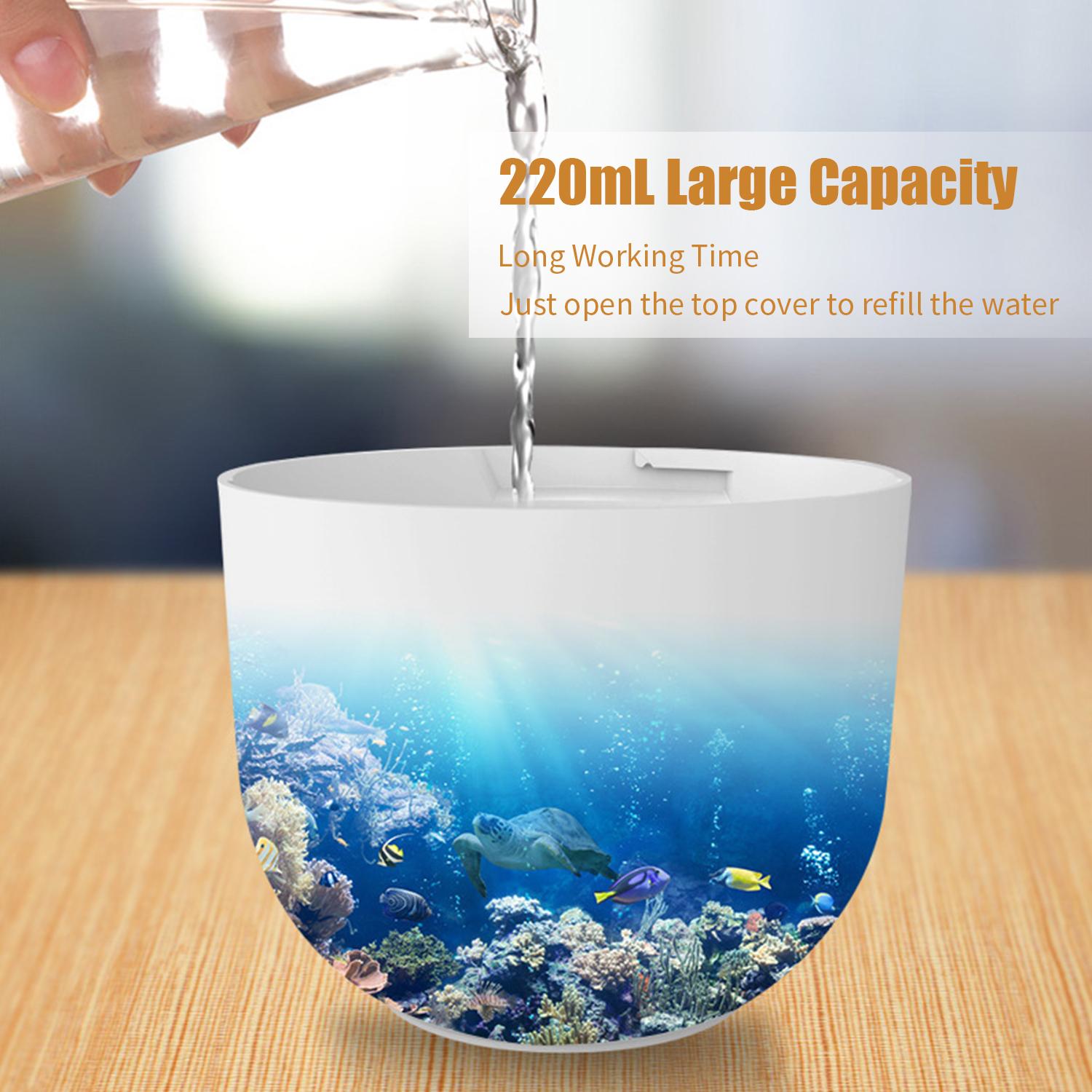 Máy khuếch tán tinh dầu tạo sương mù, tạo ẩm, có đèn led nhiều màu sắc, 220mL