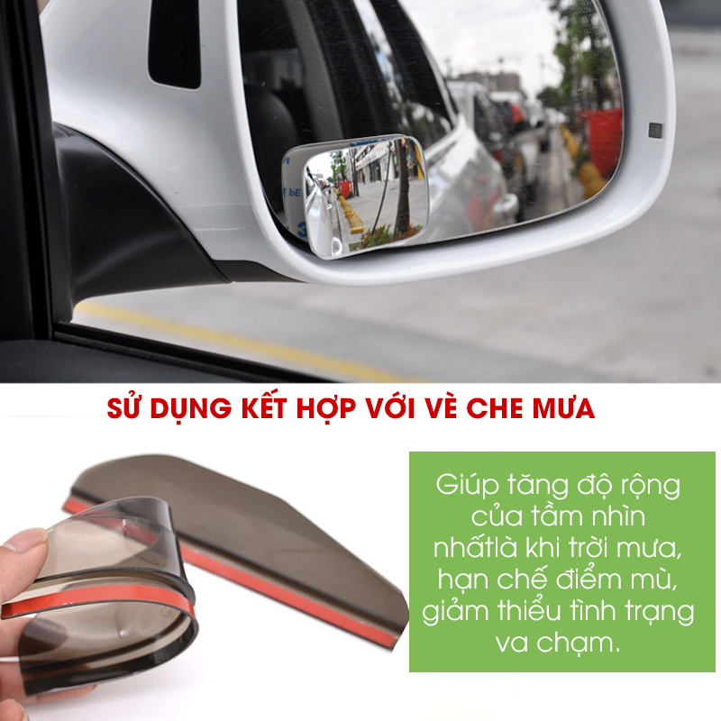 Gương cầu lồi ô tô xoay 360 độ cao cấp hình chữ nhật soi điểm mù, phụ kiện oto Tâm Luân