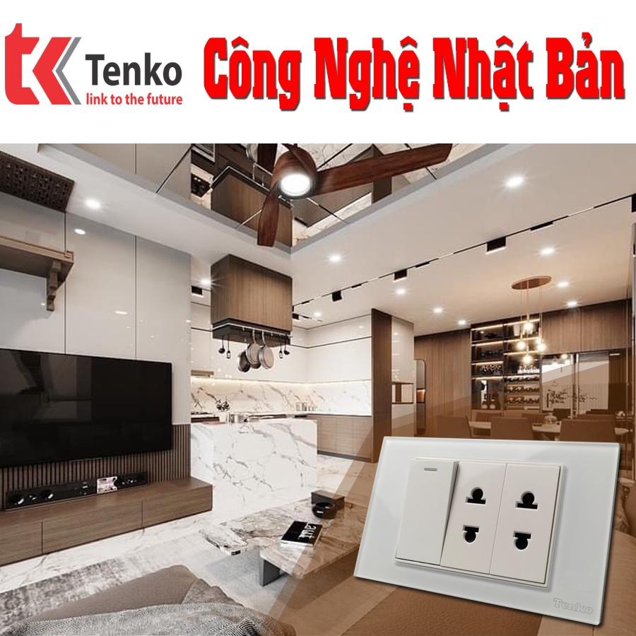 Ổ Cắm Chuẩn Đức và ổ 2 Chấu Đa Năng TENKO Mặt Kính Cường Lực Thương Hiệu NHẬT TK-C18-059