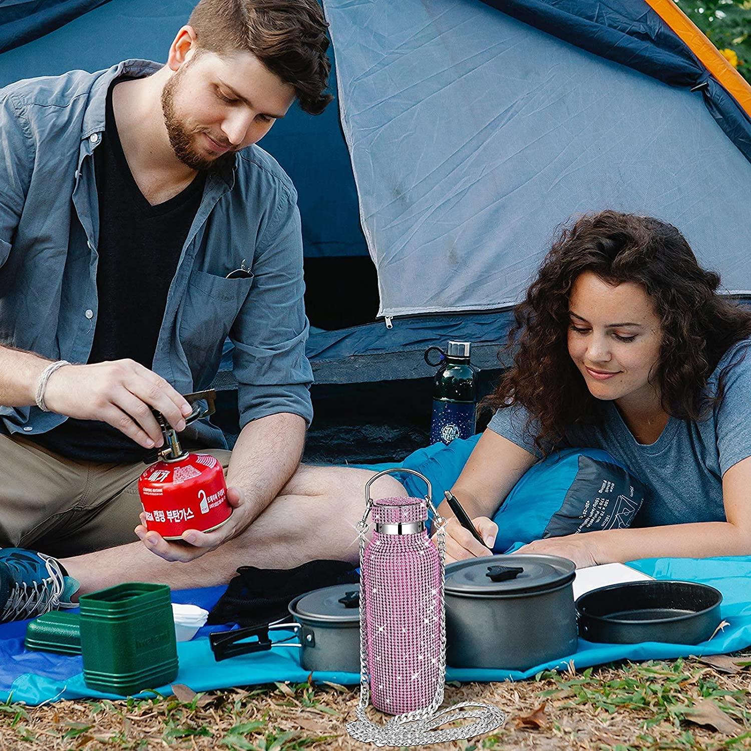 Bình nước có thể đổ đầy Bình nước cách nhiệt Bình nước lấp lánh có dây đeo cho nữ