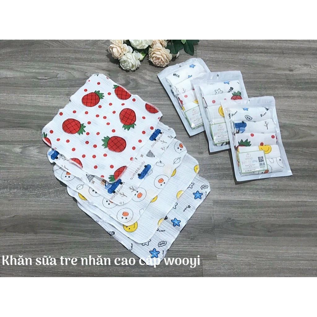 Set 5 Khăn sữa cotton Wooyi mềm mịn cho bé/ khăn lau cho bé (2 lớp)