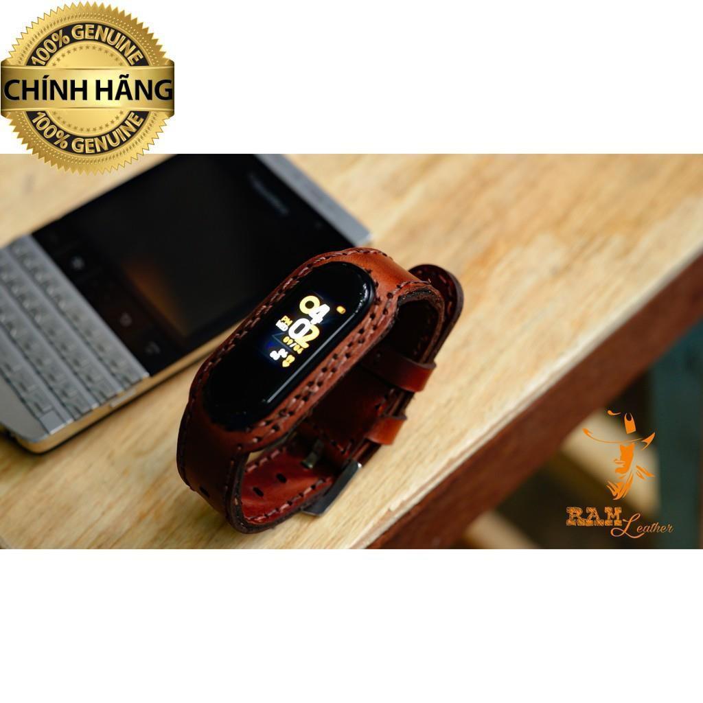 DÂY DÀNH CHO MIBAND 4 / 3 DA BÒ NÂU ĐỎ - RAM Leather chính hãng