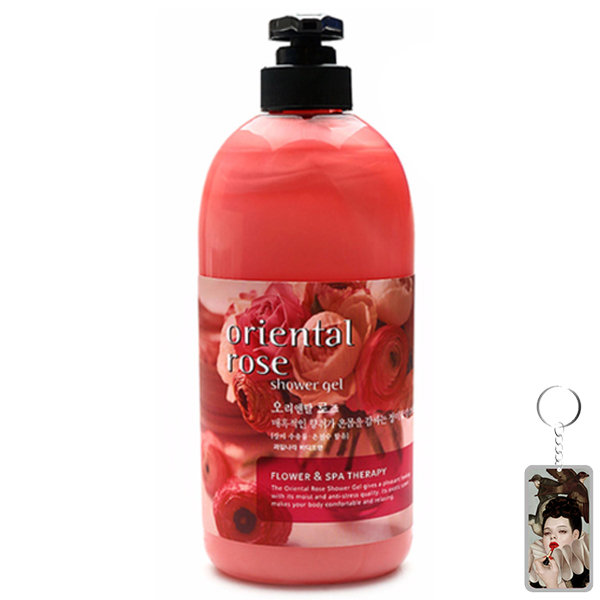 Sữa tắm massage hương hoa hồng Welcos Oriental Rose Shower Gel 740ml + Móc khóa