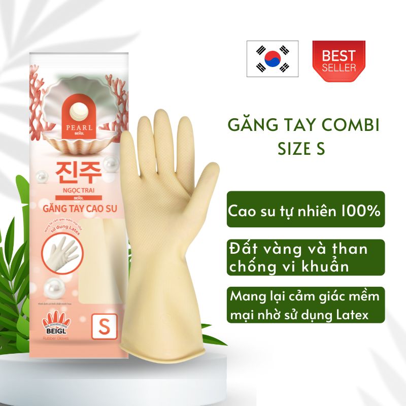 Găng Tay Cao Su Rửa Chén Tay Lửng Ngọc Trai Size S Thương Hiệu BEIGL Hàn Quốc