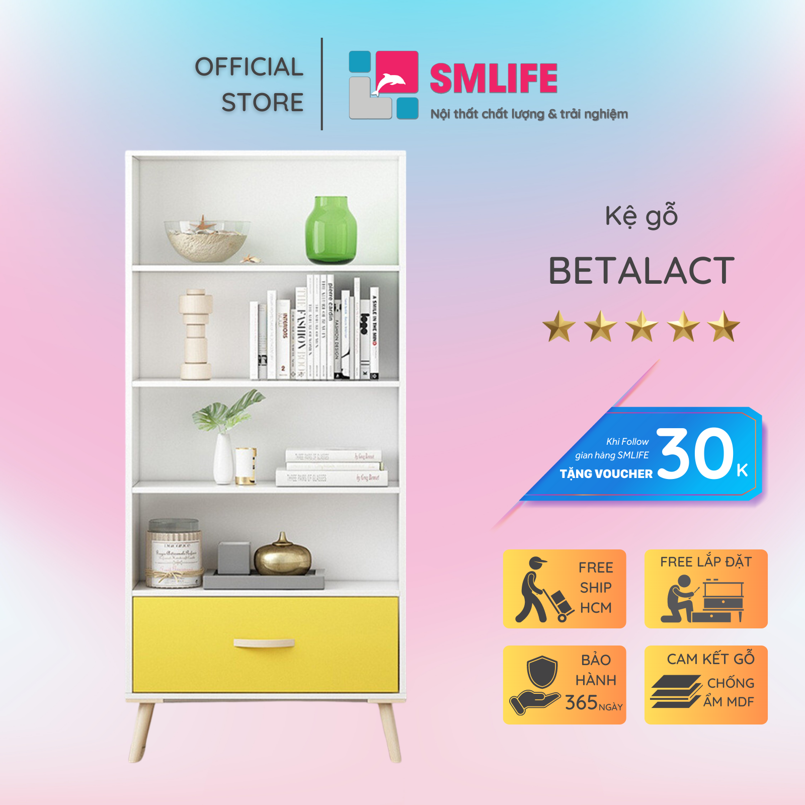 Kệ đỡ sách bằng gỗ thiết kế đẹp SMLIFE Betalact