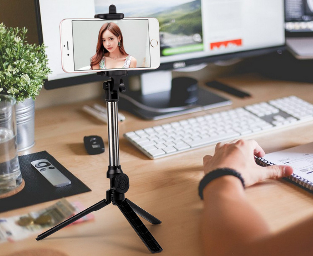 Gậy chụp hình tự sướng Selfie tripod bluetooth 28 kèm remote - Hàng Chính Hãng