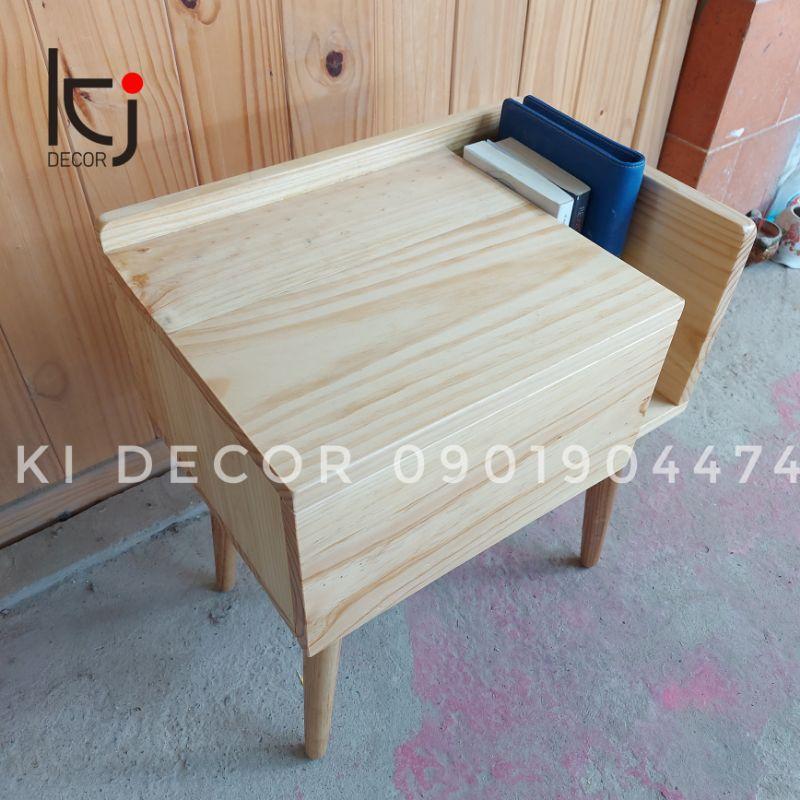 TỦ ĐẦU GIƯỜNG KẾT HỢP KỆ SÁCH GỖ THÔNG SIZE 50×35×55CM - TỦ GỖ DECOR PHÒNG NGỦ