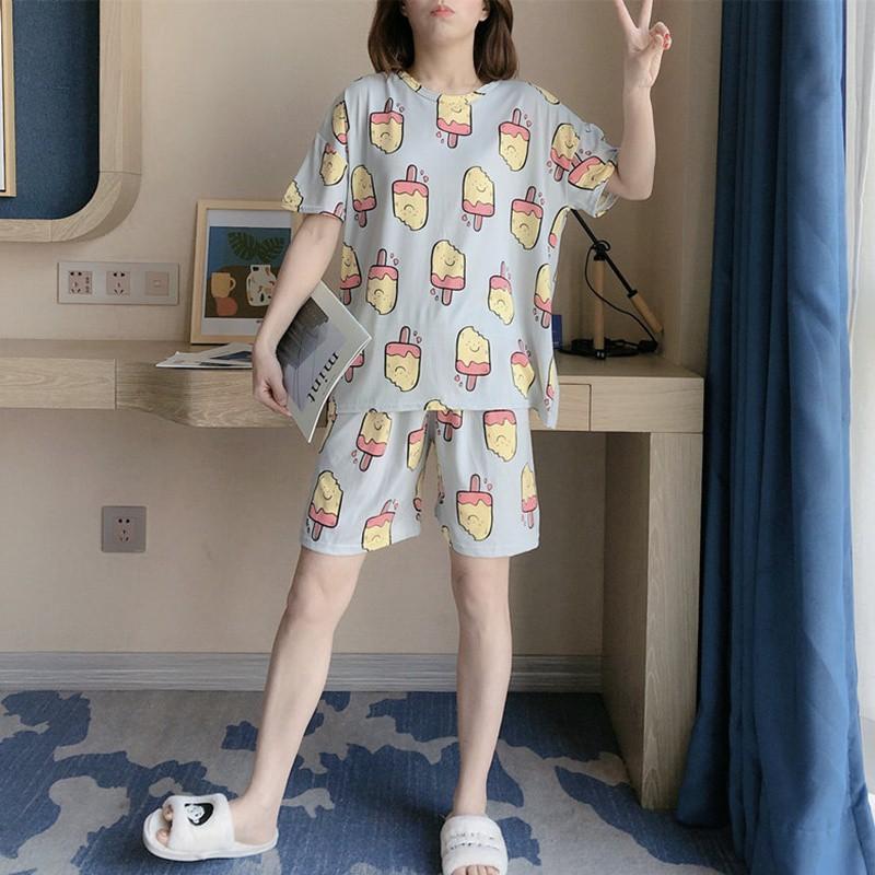 Bộ Đồ Ngủ Áo Tay Ngắn + Quần Short Xinh Xắn Cho Nữ