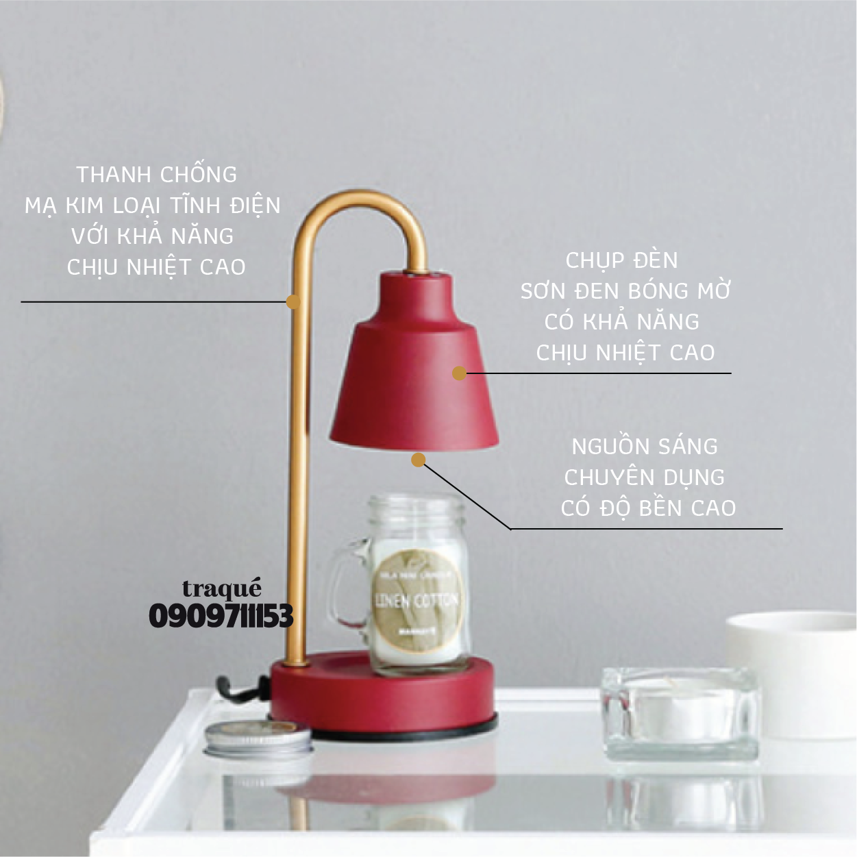 Đèn đốt nến thơm phong cách tối giản hiện đại - giúp nến toả hương tốt,an toàn hơn