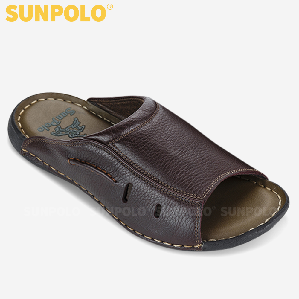 Dép Nam Quai Ngang Da Bò Sunpolo SUD25N - Nâu Size 44