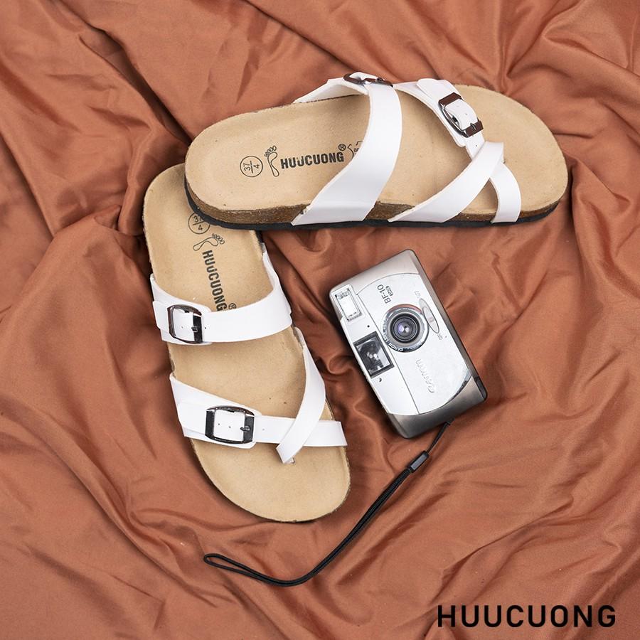 Dép nữ HuuCuong xỏ ngón trắng đế trấu handmade