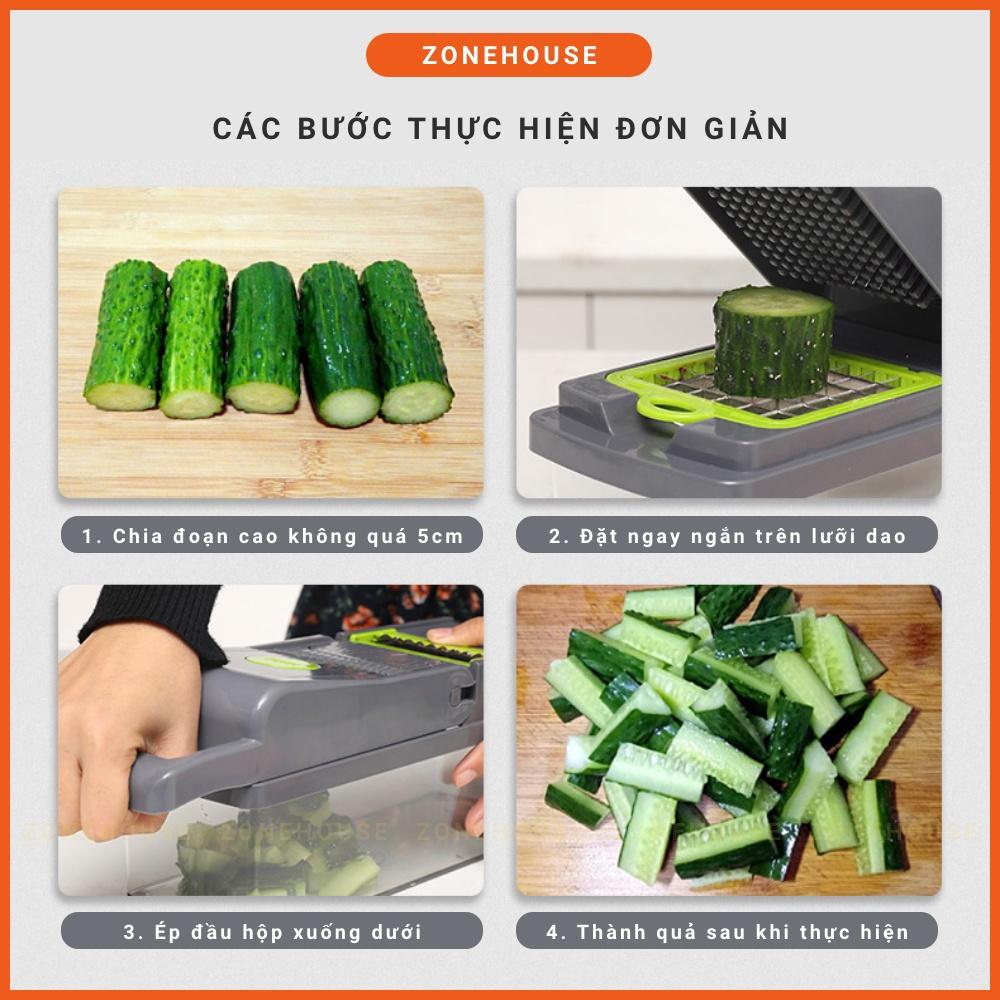Hộp Cắt Rau Củ Trái Cây ZONEHOUSE , Kèm Lưỡi Dao Nạo Đa Năng, Bộ Cắt Thái Bào Sợi Củ Quả Hạt giá sỉ cực rẻ