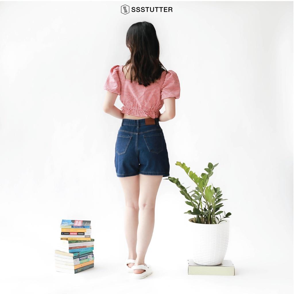 Quần short jean nữ SSSTUTTER vải jeans mềm thoải mái kiểu dáng lửng mid-length jeans
