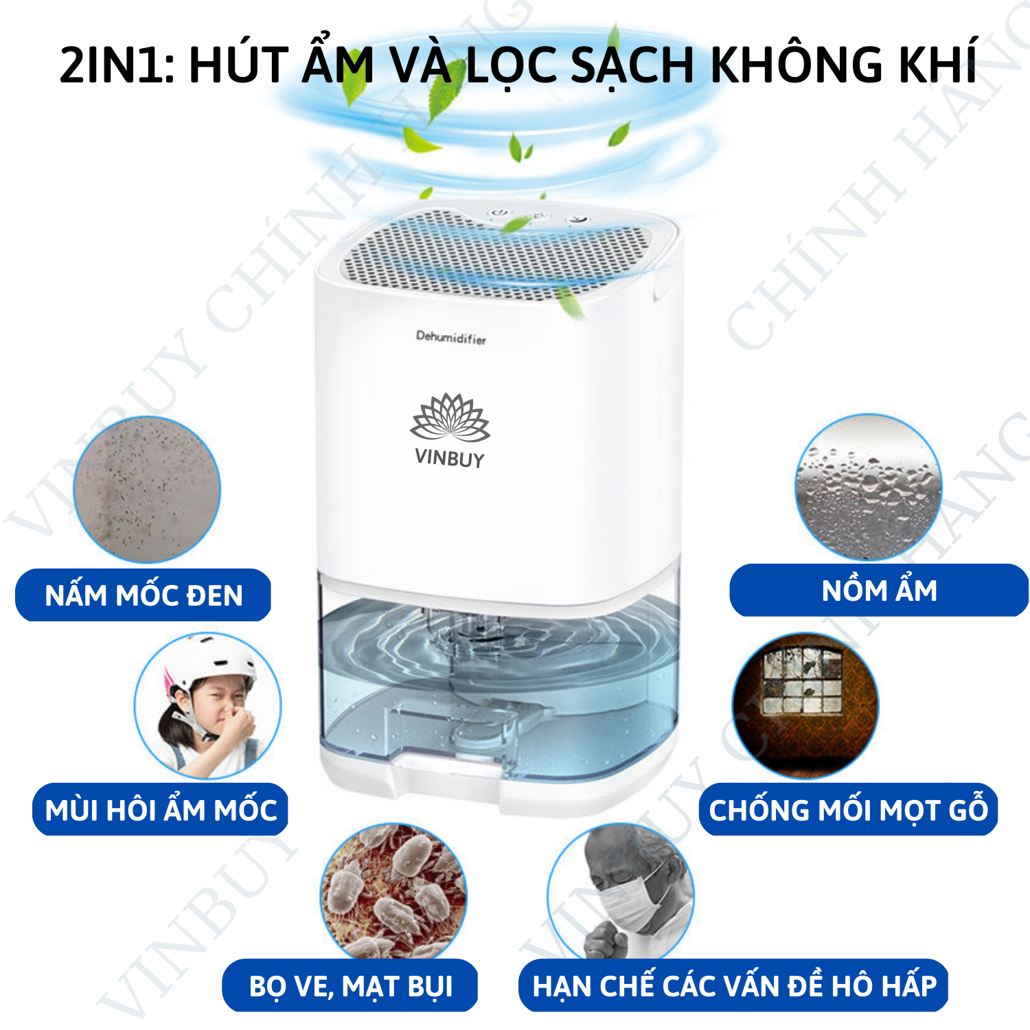 Máy hút ẩm không khí, hút ẩm gia đình gia dụng hàng chính hãng VinBuy, tiện lợi cho phòng ngủ, tủ quần áo, giảm ẩm mốc, lọc không khí loại bỏ chất ô nhiễm, tiếng ồn thấp