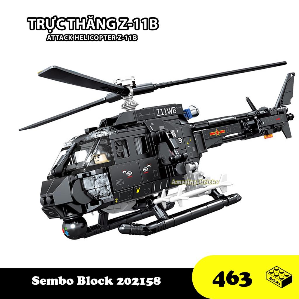 Đồ chơi Lắp ráp Máy bay Trực thăng tấn công J-11B, Sembo Block 202158 Xếp hình thông minh, Mô hình trực thăng