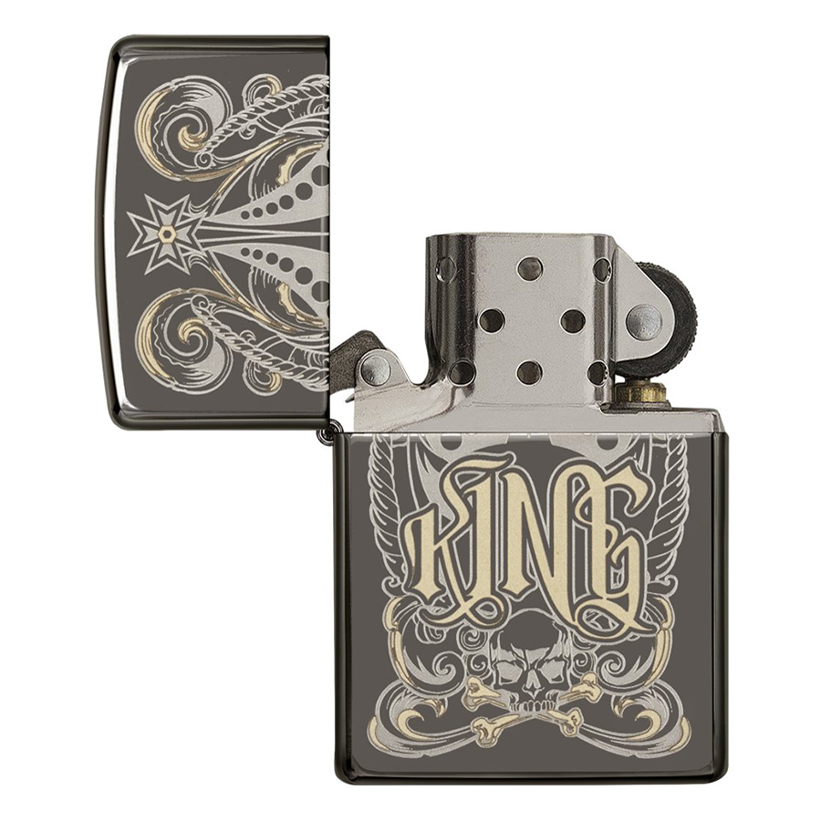 Bật Lửa Zippo 28798 - Bật Lửa Zippo Engraved King Laser Black Ice