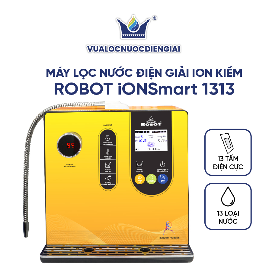 Máy Lọc Nước Điện Giải Ion Kiềm ROBOT IonSmart 1313 Chức Năng Nóng Thông Minh - Hàng Chính Hãng