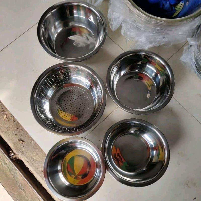 Bộ 5 món thau chậu rổ inox nhà bếp