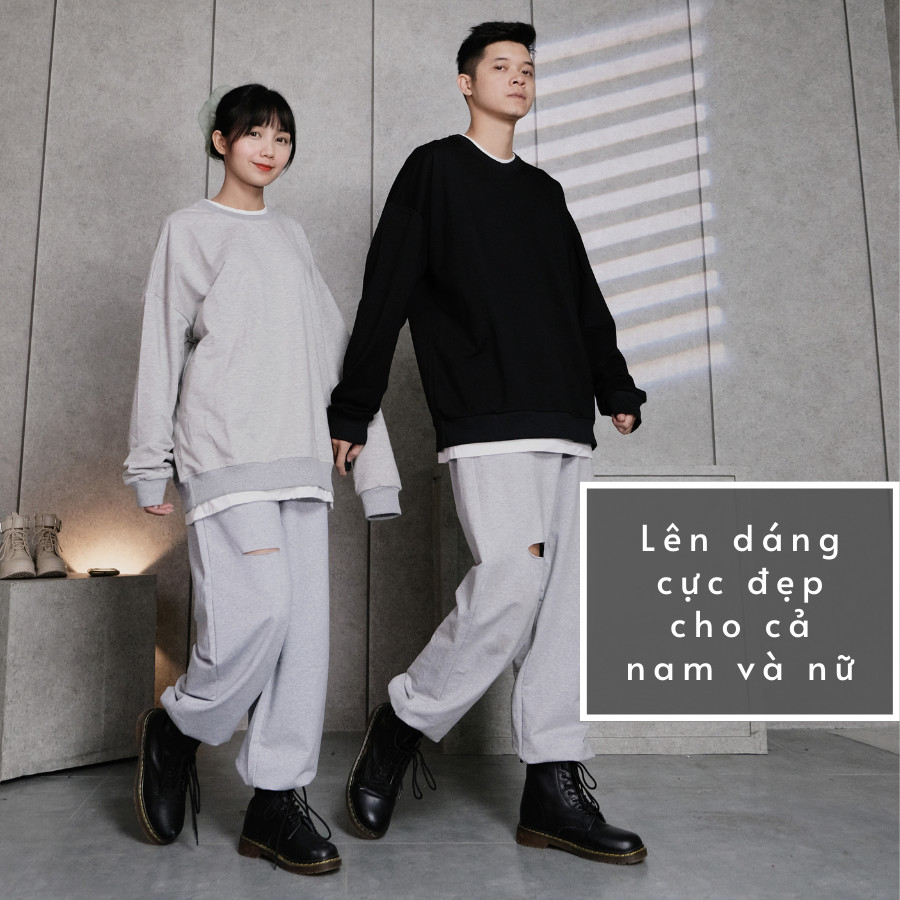 Áo Sweater Nam Nữ Form Rộng Phối Layer 2 Lớp Có Màu Basic Xám, Đen Chất Da Cá Hàn Cao Cấp GUF