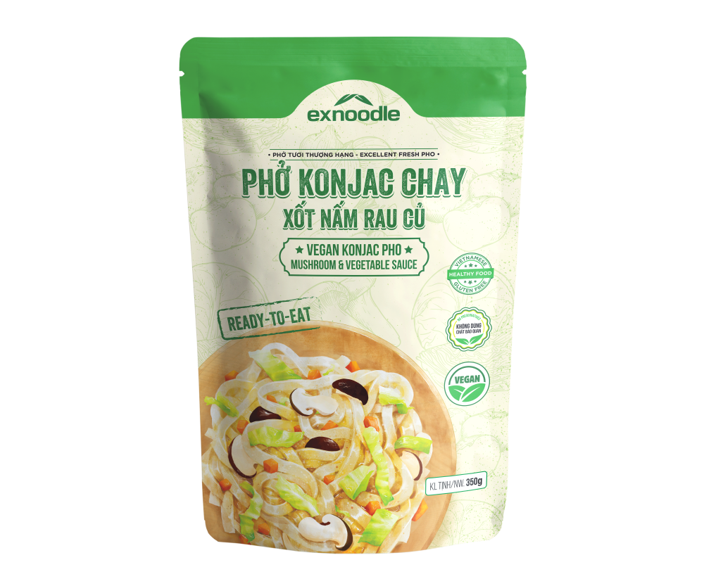 Phở konjac chay - xốt nấm rau củ Exnoodle, phở trộn ăn liền, không chất bảo quản, không gluten, hàm lượng calorie thấp