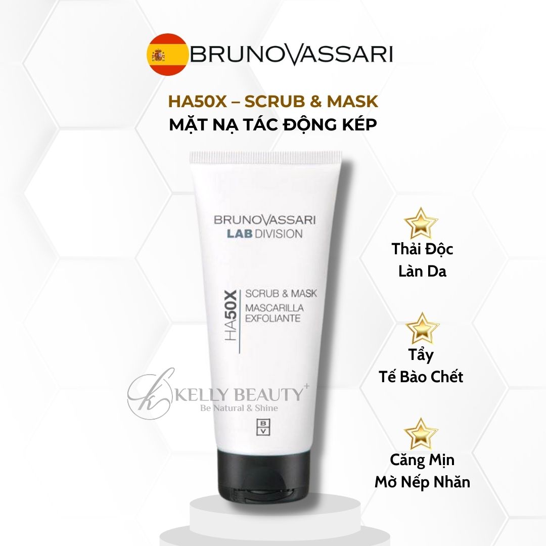 Mặt Nạ Tác Động Kép Bruno Vassari HA50X Scrub & Mask - Ngừa Lão Hóa, Sáng và Mịn Da | Kelly Beauty