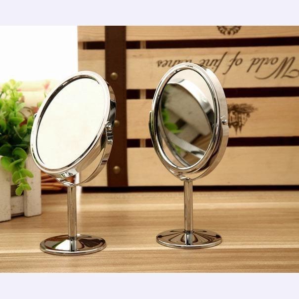 Gương trang điểm mini hai mặt để bàn 1 mặt mang thể phóng to gấp 3 lần đế xoay 360 độ