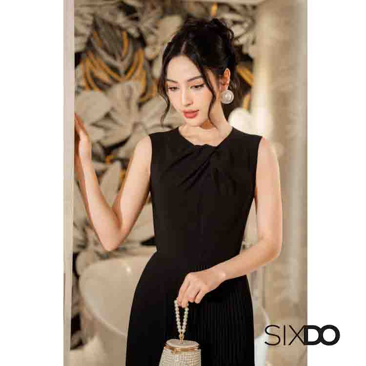 Đầm woven sát nách SIXDO cổ xoắn thanh lịch