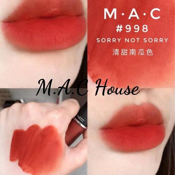 Son Kem MAC 998 Powder Kiss Liquid Lipcolour Màu, Sorry Not Sorry Cam Cháy