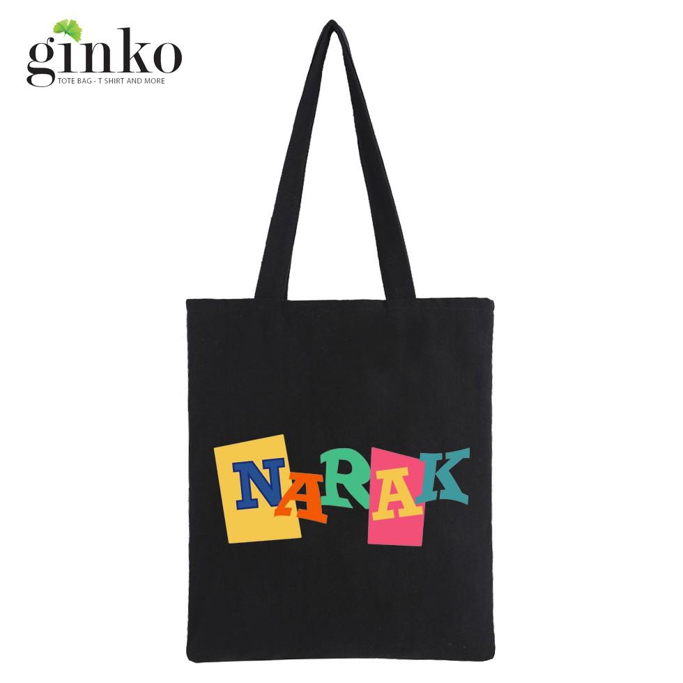 Túi Tote Vải Canvas Ginko kiểu basic có dây kéo khóa miệng túi đựng vừa laptop 14 inch và nhiều đồ dùng khác Phong Cách ulzzang Hàn Quốc In Hình Narak B43
