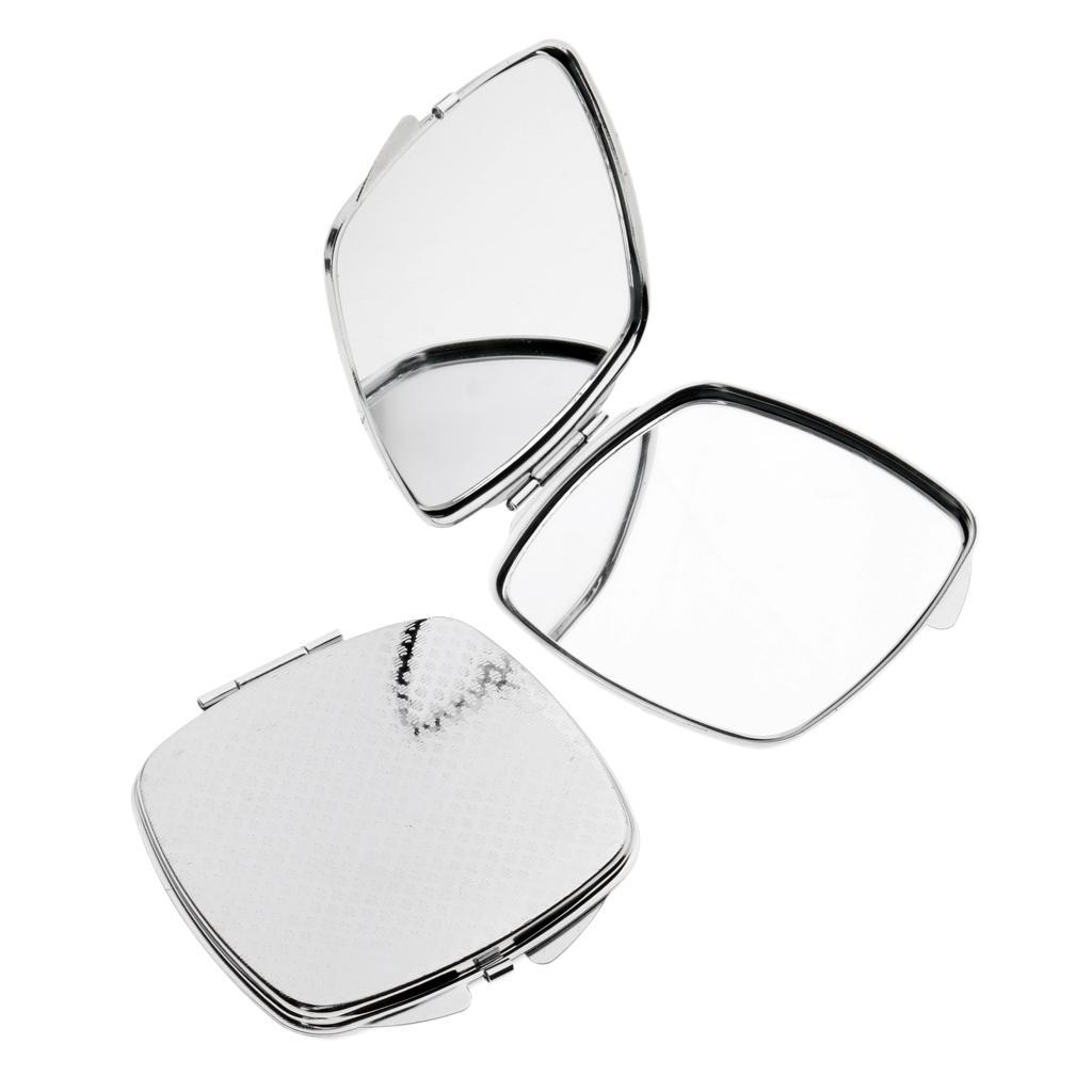 2Pcs Fashion Lady Fold Compact Mirror Cosmetic Travel Makeup Portable Sliver