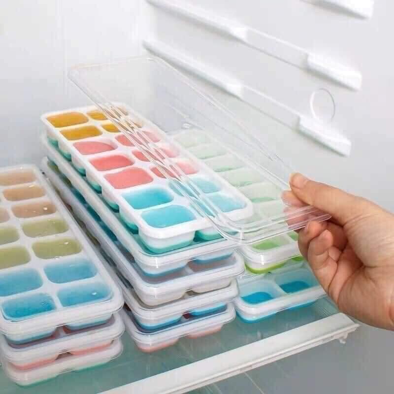 Khay làm đá silicon 14 ô có nắp đậy dễ dàng lấy đá