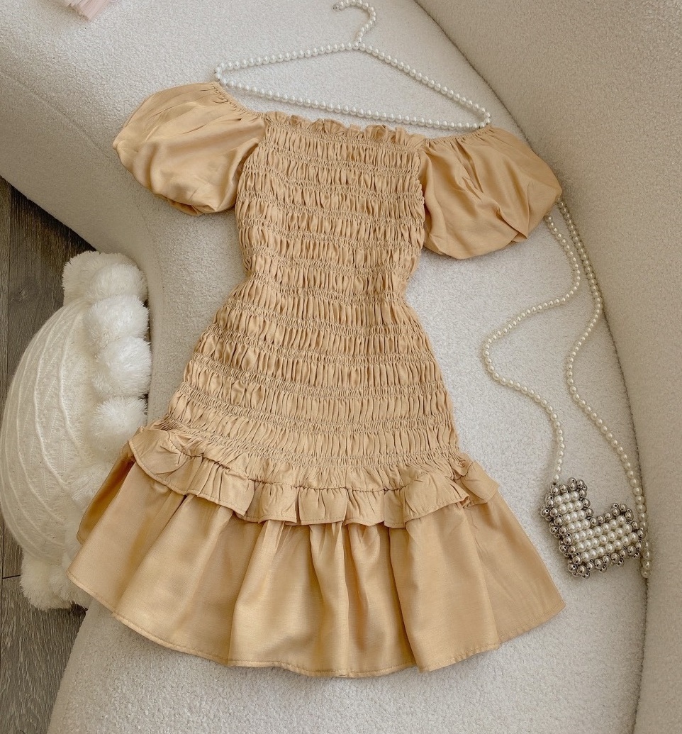 ĐẦM ỐNG NGẮN ÔM BODY TRỄ VAI CỔ U HẠ EO NHÚN THUN VÁY XẾP LY XÒE TRƠN ĐI TIỆC ĐI BIỂN ĐI CHƠI DẠO PHỐ