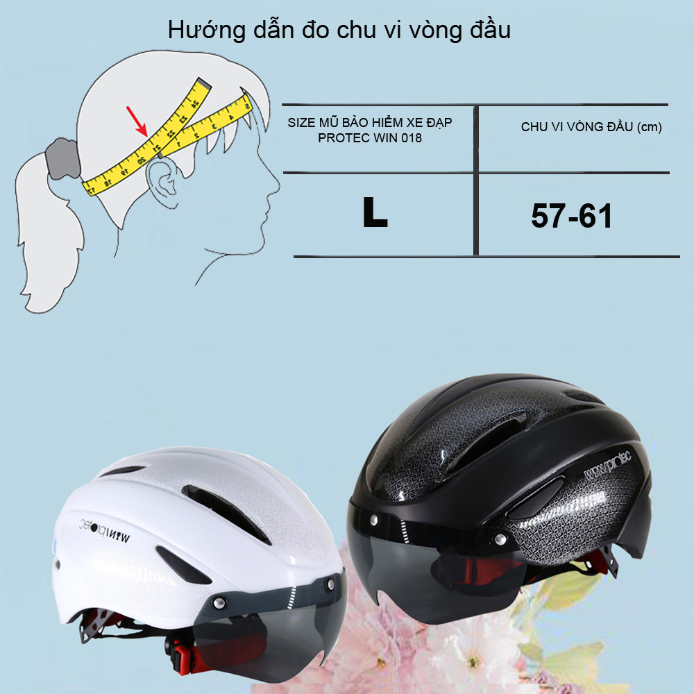 Nón Bảo Hiểm Xe Đạp Có Kính Protec Win 018, Mũ Bảo Hiểm Xe Đạp Tiêu Chuẩn Châu Âu, Kính Mát, Chống Nắng, Chống Tia UV - Hàng Chính Hãng