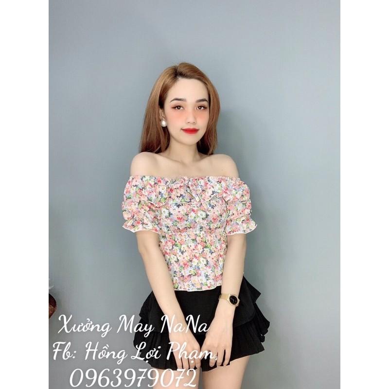 Áo kiểu trễ vai hoa nhí bèo dễ thương