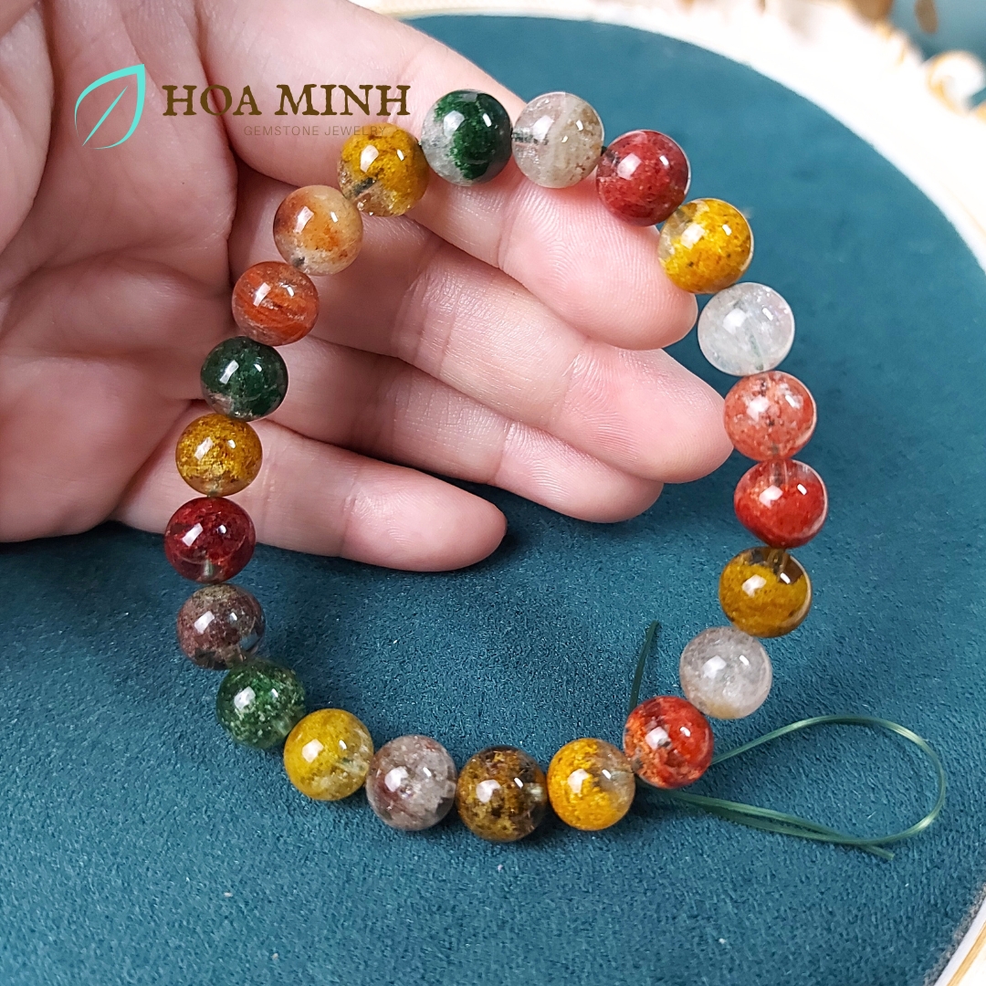 Vòng tay đá Thạch Anh Ưu Linh đa sắc size hạt 9 li VIP phong thủy may mắn không kén mệnh