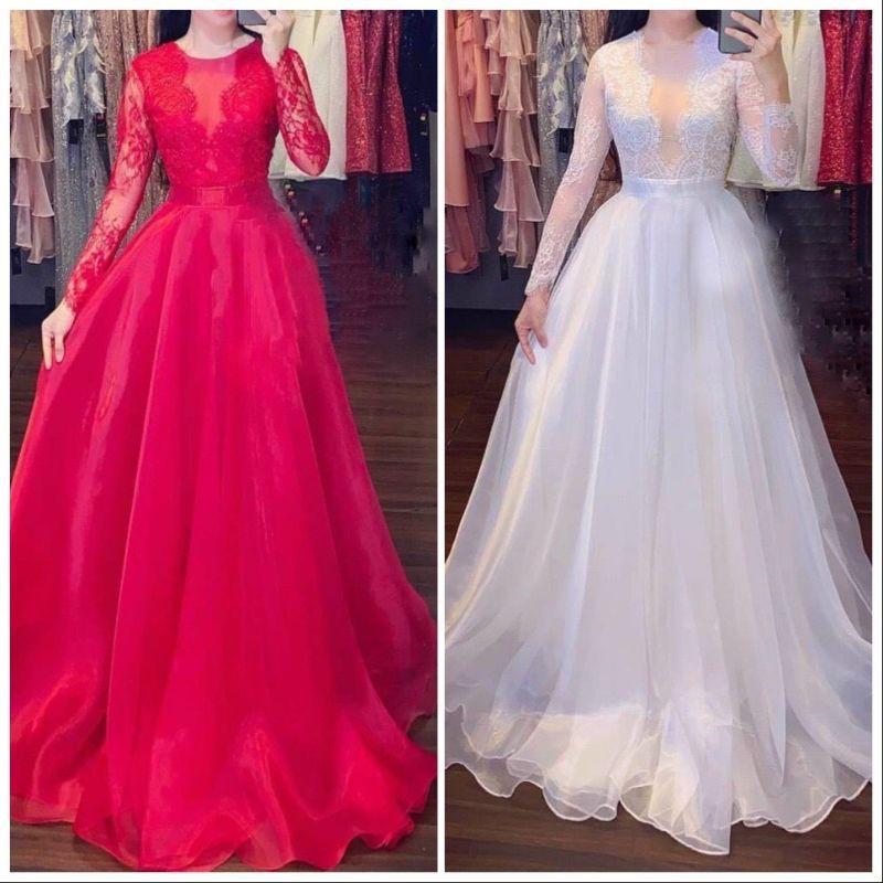 Đầm maxi voan kiếng phối tay ren