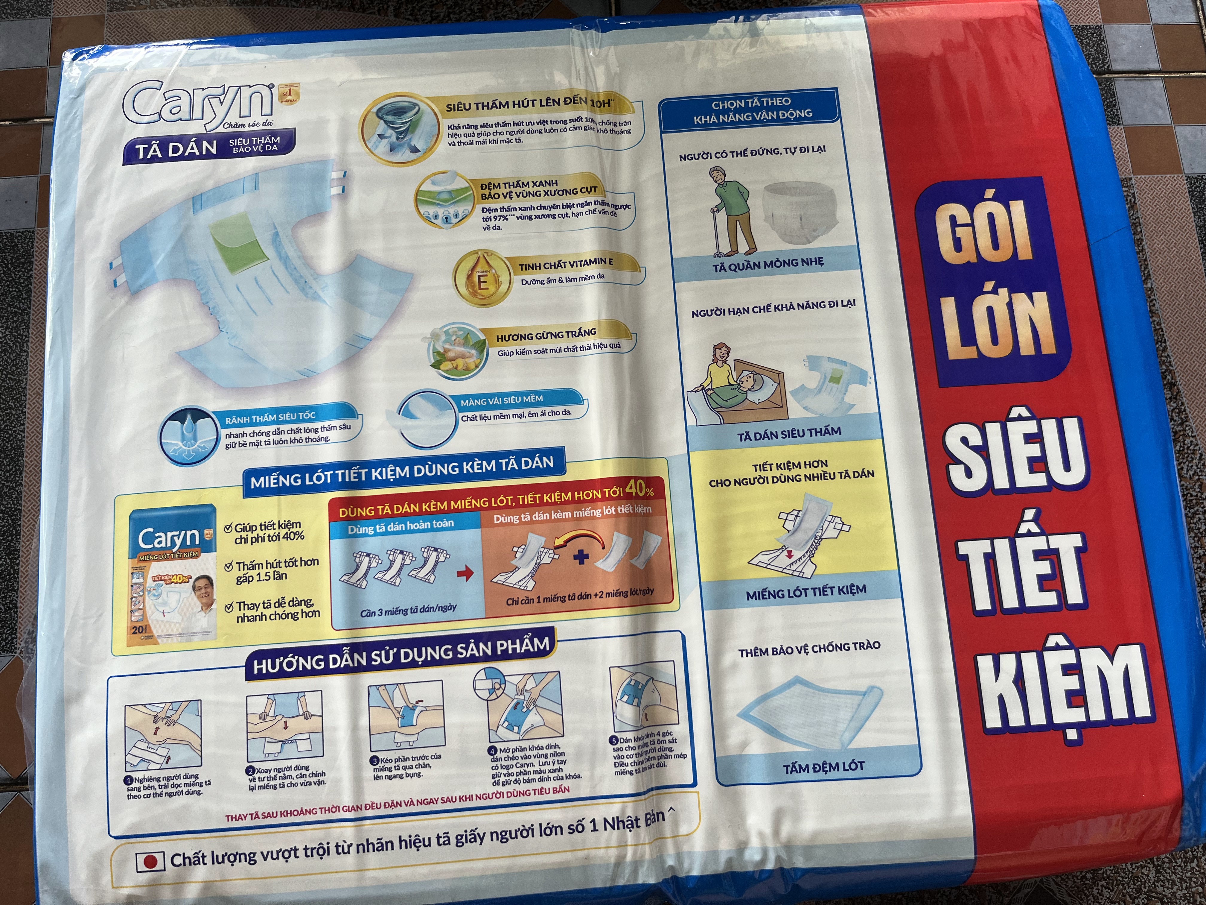 Combo 2 Tã dán Caryn M40 miếng dành cho người hạn chế khả năng đi lại