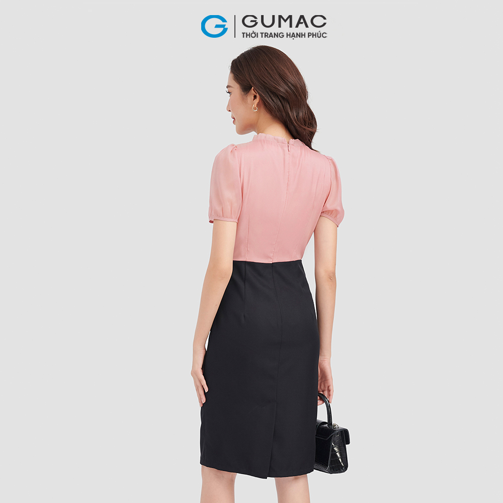 Đầm form U GUMAC DC09071 cổ nơ nhún eo thanh lịch